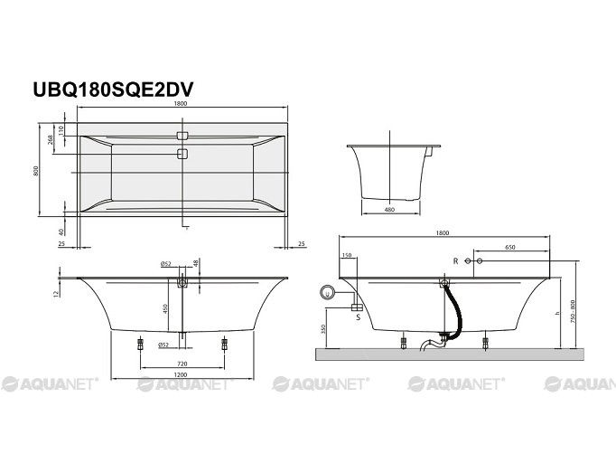 Квариловая ванна Villeroy and Boch Squaro Edge 180x80 UBQ180SQE2DV-01